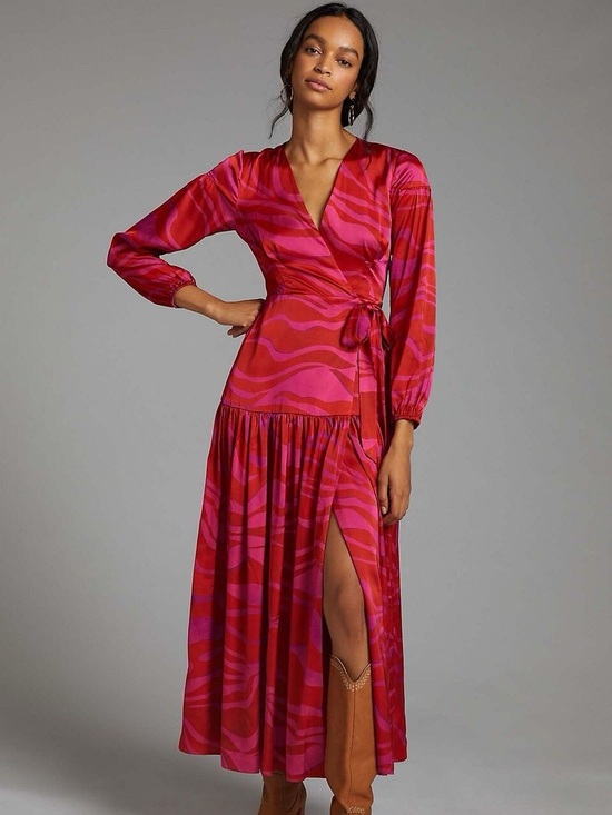 Hutch Dresses & Skirts - Hutch Pink and Red Wrap Maxi Dress with Side Slit